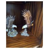 Middle Shelf of Bird Figurines, Bookends, Candy Dish and Suncatcher