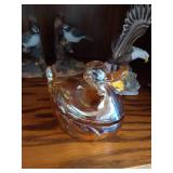 Middle Shelf of Bird Figurines, Bookends, Candy Dish and Suncatcher