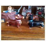 Bottom Shelf of Figurines - Kissing Dachshund S&P Shakers, Deer, Dogs, Etc...