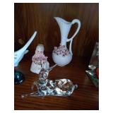 Bottom Shelf of Figurines - Kissing Dachshund S&P Shakers, Deer, Dogs, Etc...