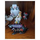 Bottom Shelf of Figurines - Kissing Dachshund S&P Shakers, Deer, Dogs, Etc...