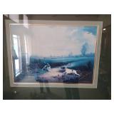 Large Framed Picture - 2 Hunting Dogs on Green