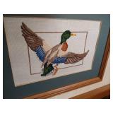 Needlepoint Mallard and Floral Feather Art