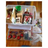 Bin of Christmas Ornaments and Decor