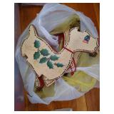 Bin of Christmas Decor - Santas, Bells, Wooden Reindeer, Bead Garland