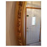 27" Framed Oval Mirror, Wooden Shelf, and (2) Feathered Wreaths