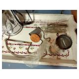 Berry Sieve, Wooden Pestle, Sifter, Tart Molds, Cookie Cutter, Angel Food Cake Cutter, and Wooden Tray