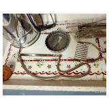 Berry Sieve, Wooden Pestle, Sifter, Tart Molds, Cookie Cutter, Angel Food Cake Cutter, and Wooden Tray