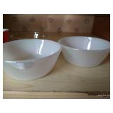 2 Shelves Dishes - Some Vintage Pyrex, Federal, Anchor Hocking, Correlle, and Wine Glasses