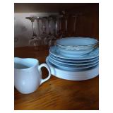 2 Shelves Dishes - Some Vintage Pyrex, Federal, Anchor Hocking, Correlle, and Wine Glasses