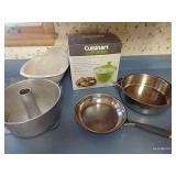 Mixed Kitchen Lot - 2 Pots, Angel Food Pan, Salad Spinner