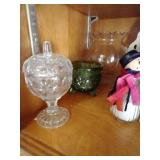 (4) Shelves of Glassware and Misc.