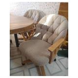 Table With (4) Upholstered Rolling Chairs and Leaf