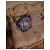 Cream & Blue Floral Couch with Pillows