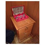 Wooden Filing Cabinet & Vintage Cordial Set