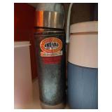 Mixed Kitchen Lot - Frying Pan, Vintage Ketchup Bottle, Thermos, Etc.