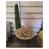 Patio Table & Green Umbrella