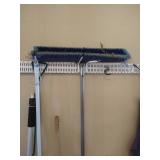 Hanging Rack with Tools, Metal Garbage Can, & Umbrellas