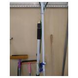 Hanging Rack with Tools, Metal Garbage Can, & Umbrellas