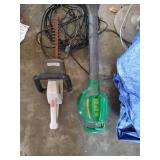 Leaf Blower, Hedge Trimmer, Tarp, Fan, & Extension Cord