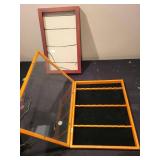 Set of 2 Wooden Jewelry Display Cases with Metal Tree Stand