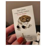 Set of Handmade Masque Lapel Pins and Brooches with Gemstone Accents