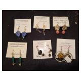 Collection of 6 Pairs Artisan Gemstone Earrings with Gold and Sterling Silver Accents