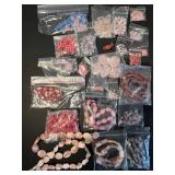 Large Collection of Assorted Pink Gemstone Beads and Jewelry Findings