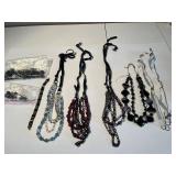 Collection of Beaded Fashion Necklaces and Earrings with Storage Basket