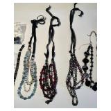 Collection of Beaded Fashion Necklaces and Earrings with Storage Basket