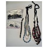 Collection of Beaded Fashion Necklaces and Earrings with Storage Basket