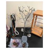 Lot of Assorted Jewelry and Organizers Including Necklaces, Bracelets, Earrings, and Displays