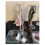 Lot of Assorted Jewelry and Organizers Including Necklaces, Bracelets, Earrings, and Displays