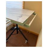 Adjustable Rolling Table with Marble-Look Top and Side Drawer