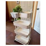 4-Tier White Rolling Storage Cart with Removable Side Bin