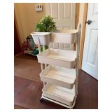 4-Tier White Rolling Storage Cart with Removable Side Bin