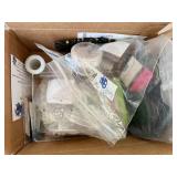 Collection of Gemstone Beads, Jewelry Findings, and Crafting Supplies in Bags and Box