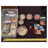 Jewelry Making Supplies Lot: Embossed Metal Blanks, Fine Silver Wire, Tools & Storage