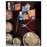Jewelry Making Supplies Lot: Embossed Metal Blanks, Fine Silver Wire, Tools & Storage