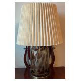 Hand-Blown Glass Table Lamp with Pleated Shade, 28 Inch Tall