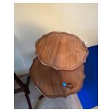 Vintage Two-Tier Wooden Side Table with Broken Foot