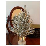 Holiday Decor and Home Accessory Lot with Tiered Metal Stand, Christmas Tree, Basket, and Planter
