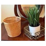 Holiday Decor and Home Accessory Lot with Tiered Metal Stand, Christmas Tree, Basket, and Planter