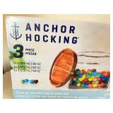 Anchor Hocking 3 Piece Glass Jar Set with Acacia Wood Lids New in Box