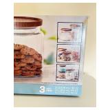 Anchor Hocking 3 Piece Glass Jar Set with Acacia Wood Lids New in Box