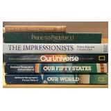 Collection of 6 Hardcover Books Including National Geographic Atlases, Impressionists, Pride and Prejudice