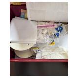 Upholstered Sewing Box and Double Stack Organizer with Assorted Sewing Supplies