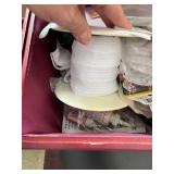 Upholstered Sewing Box and Double Stack Organizer with Assorted Sewing Supplies