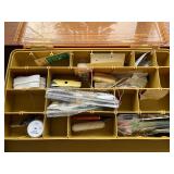 Upholstered Sewing Box and Double Stack Organizer with Assorted Sewing Supplies