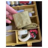Upholstered Sewing Box and Double Stack Organizer with Assorted Sewing Supplies